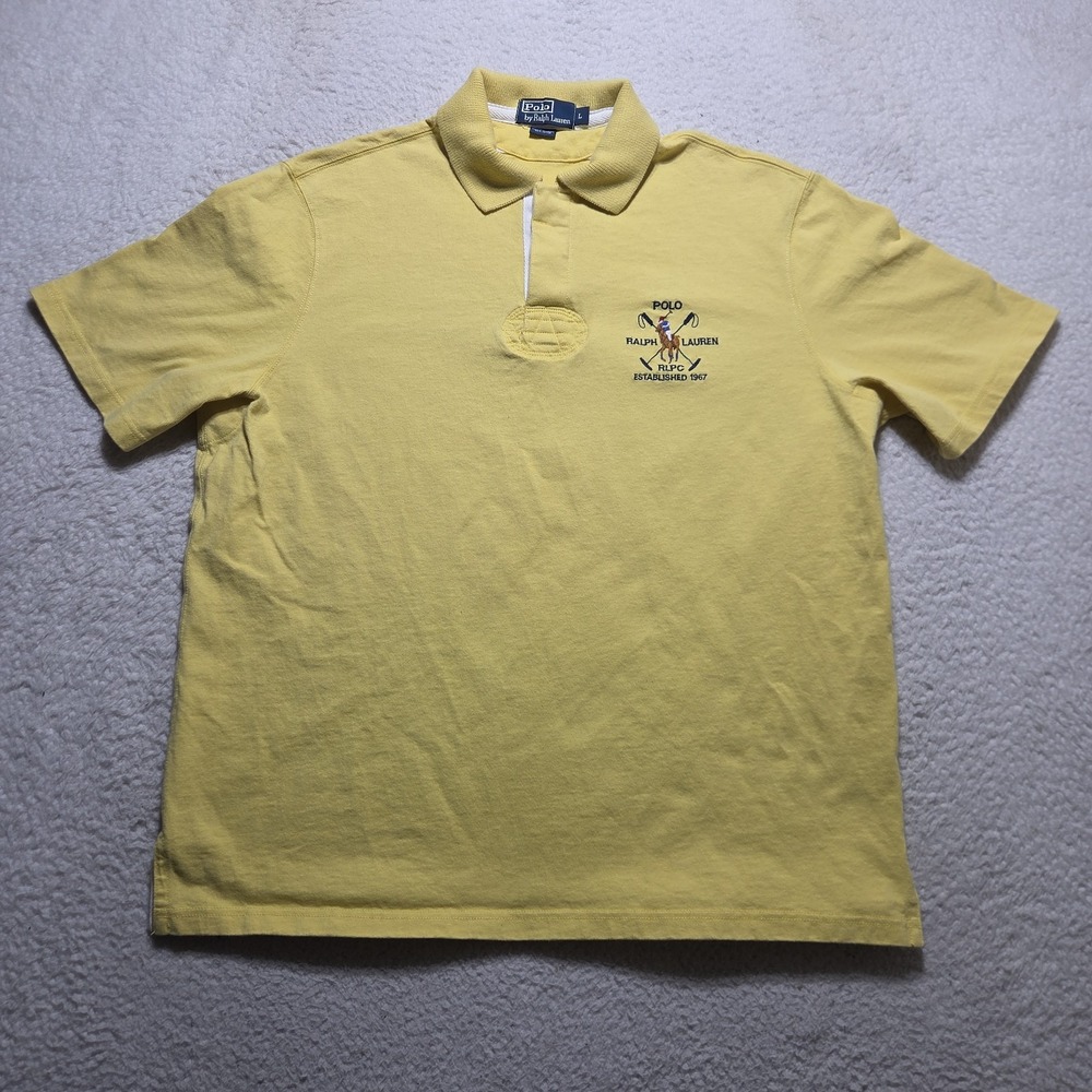 VTG 90s Polo Ralph Lauren Rugby Polo RLPC Big Pony Crest Yellow Mens Large